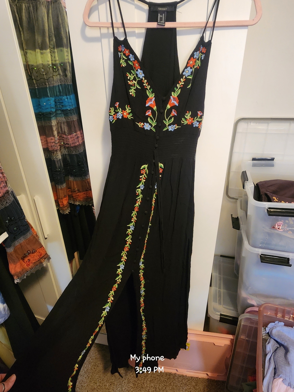 Black Embroidered V-Neck Maxi Dress